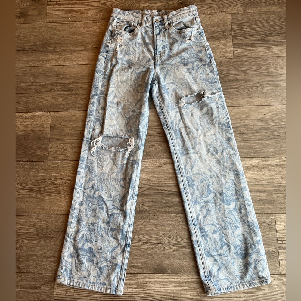 Arizona Jeans Psychedelic Swirl Pattern Highest Rise Baggy Jeans Distressed 3
